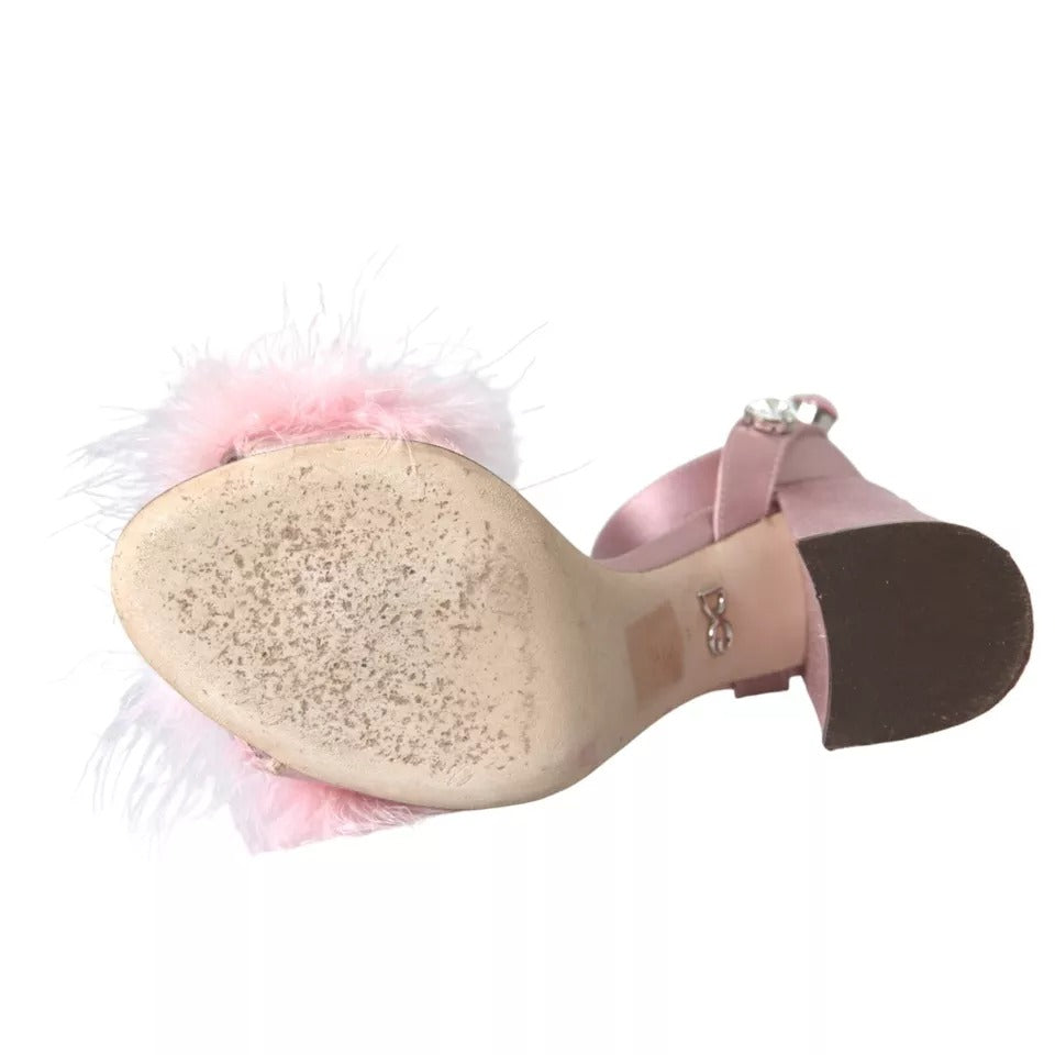 Dolce & Gabbana Pink Turkey Feather Crystal Sandals Shoes EU36 / US5.5