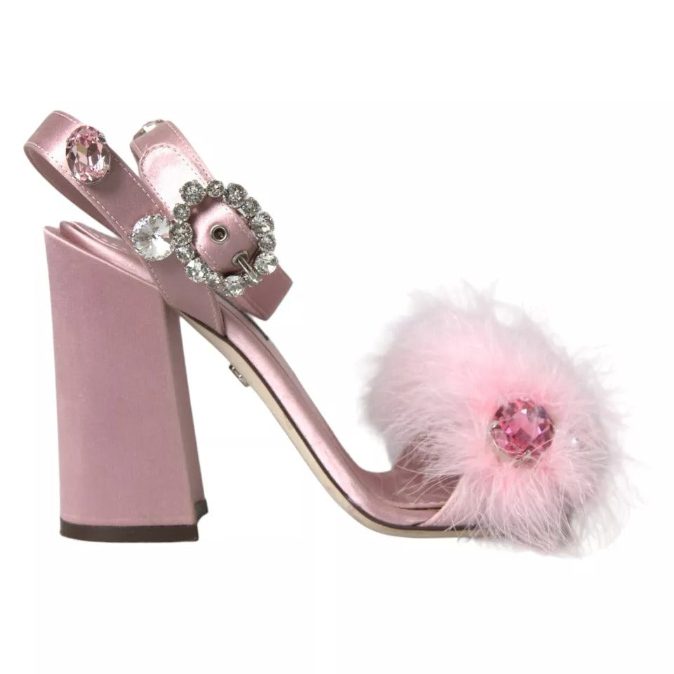 Dolce & Gabbana Pink Turkey Feather Crystal Sandals Shoes EU36 / US5.5