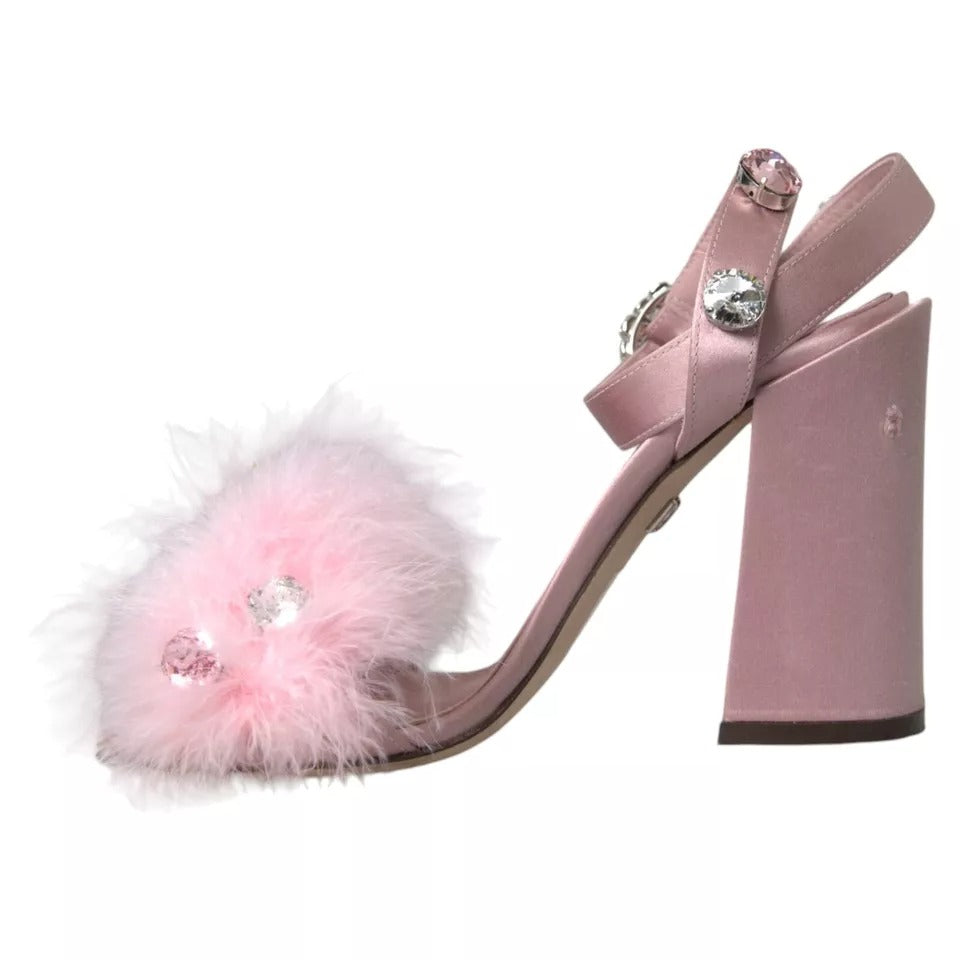 Dolce & Gabbana Pink Turkey Feather Crystal Sandals Shoes EU36 / US5.5