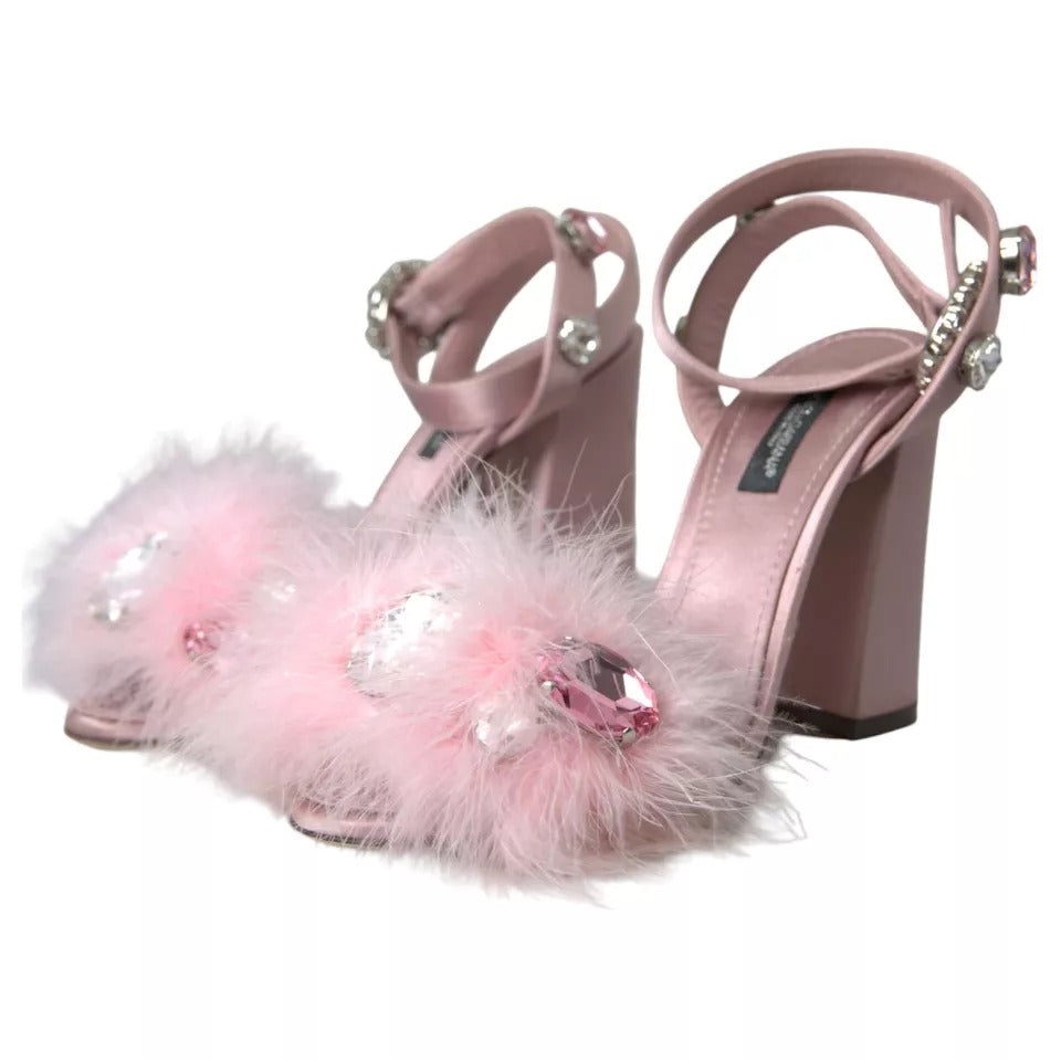 Dolce & Gabbana Pink Turkey Feather Crystal Sandals Shoes EU36 / US5.5