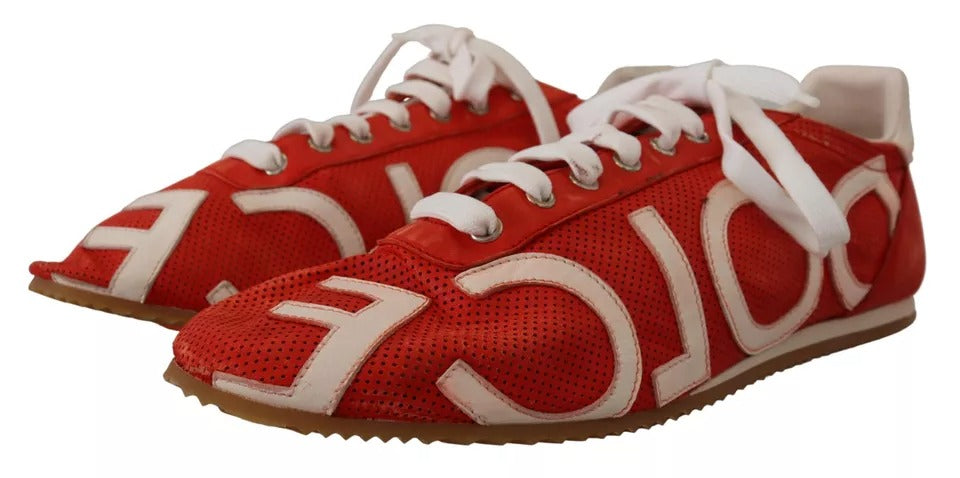 Dolce & Gabbana Red White Leather Mens Logo Casual Sneakers Shoes EU44 / US11