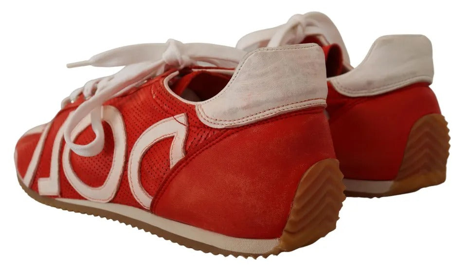 Dolce & Gabbana Red White Leather Mens Logo Casual Sneakers Shoes EU44 / US11