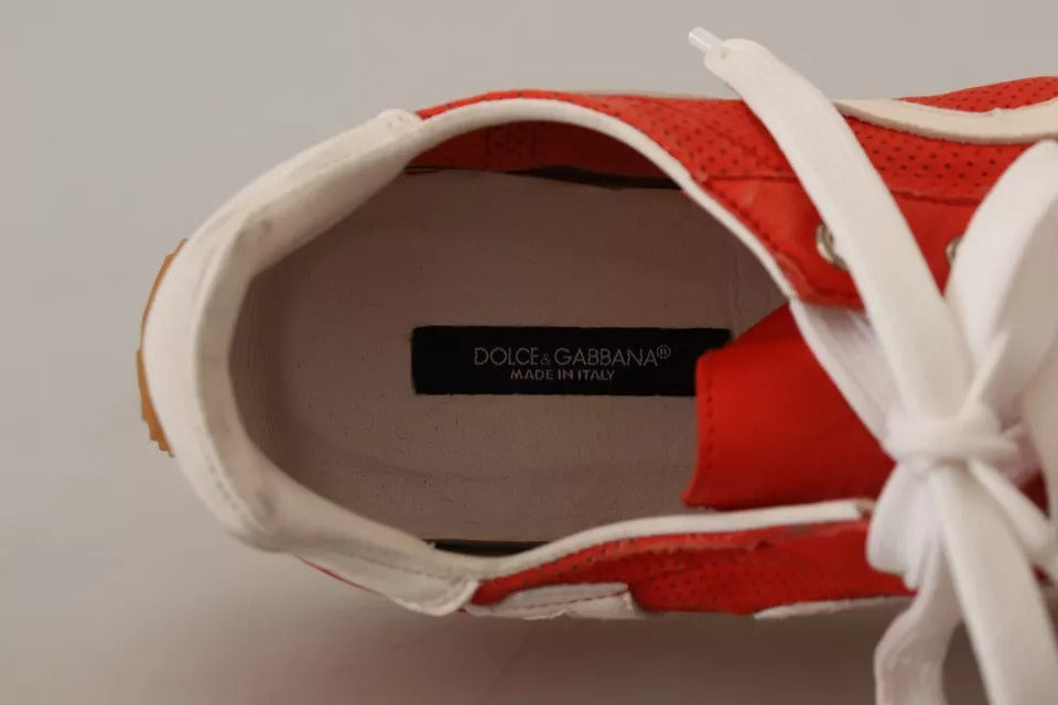 Dolce & Gabbana Red White Leather Mens Logo Casual Sneakers Shoes EU44 / US11