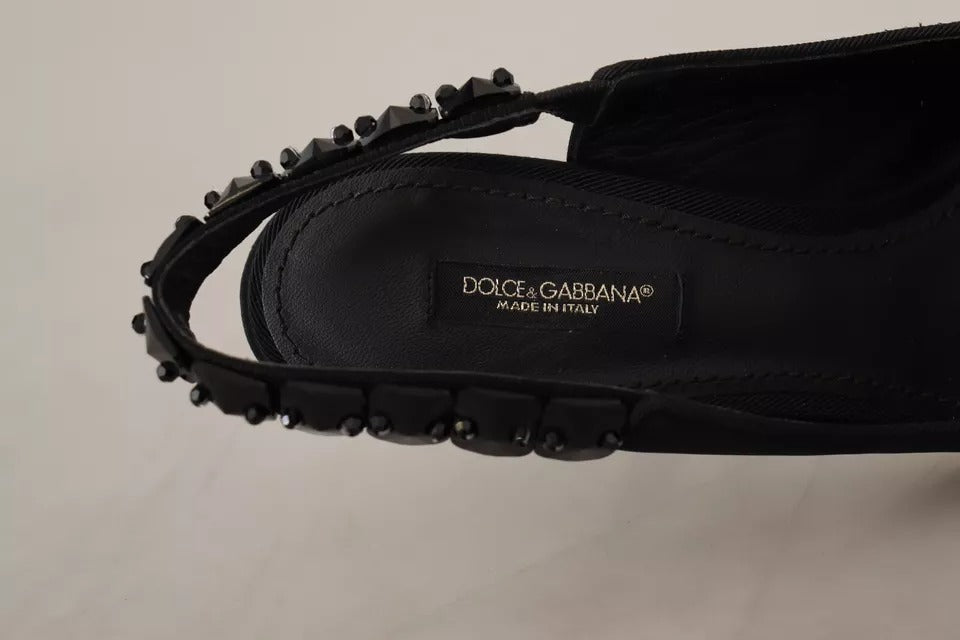 Dolce & Gabbana Black Embellished Heels Slingback Charmeuse Shoes EU36.5 / US6