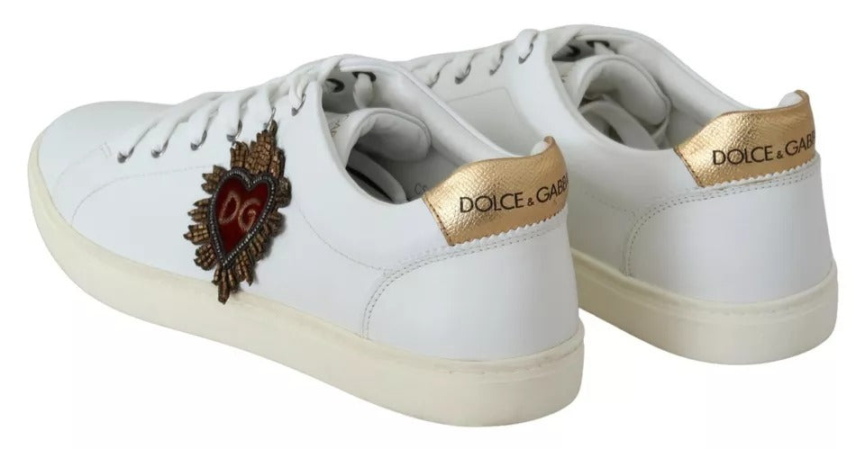 Dolce & Gabbana White Leather Heart Low Top Sneakers Men Shoes EU42.5 / US9.5