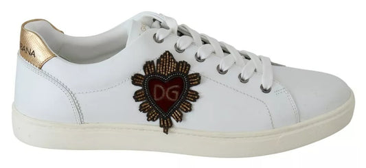 Dolce & Gabbana White Leather Heart Low Top Sneakers Men Shoes EU42.5 / US9.5