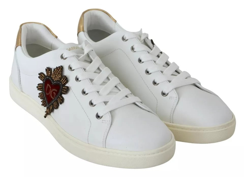 Dolce & Gabbana White Leather Heart Low Top Sneakers Men Shoes EU42.5 / US9.5