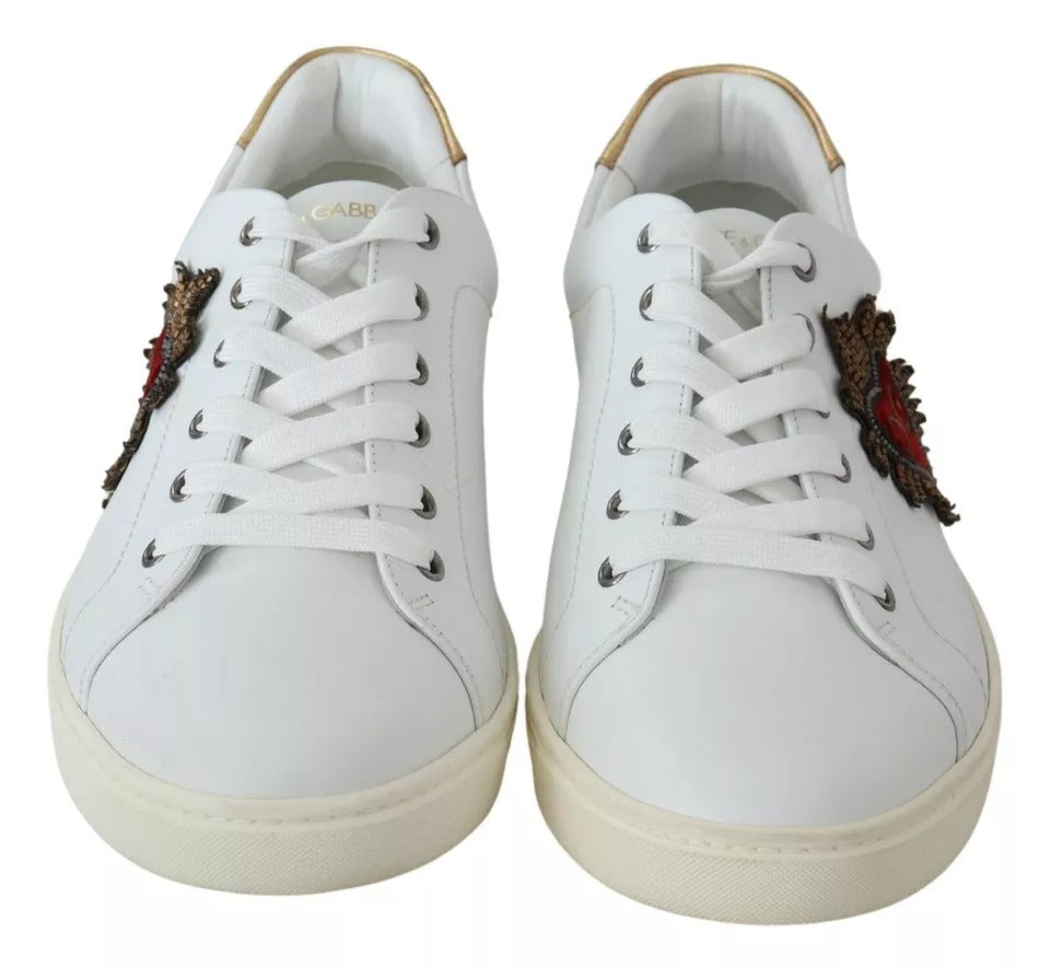 Dolce & Gabbana White Leather Heart Low Top Sneakers Men Shoes EU42.5 / US9.5