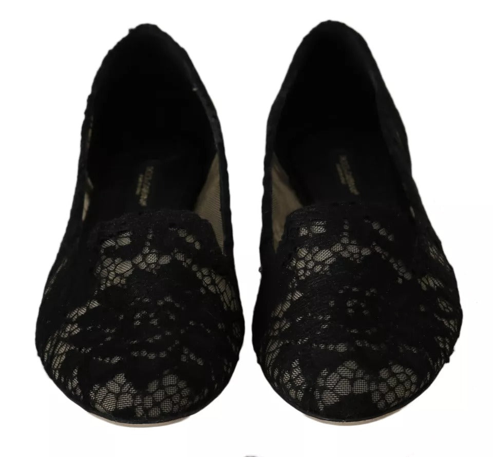 Dolce & Gabbana Black Floral Lace Loafers Flats Shoes EU35 / US4.5