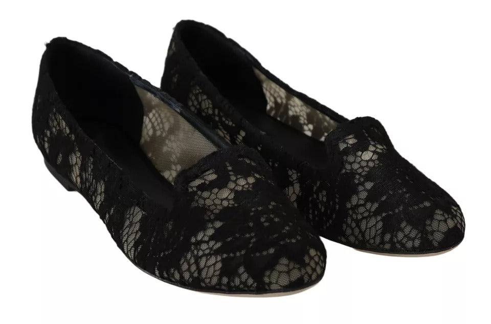 Dolce & Gabbana Black Floral Lace Loafers Flats Shoes EU35 / US4.5