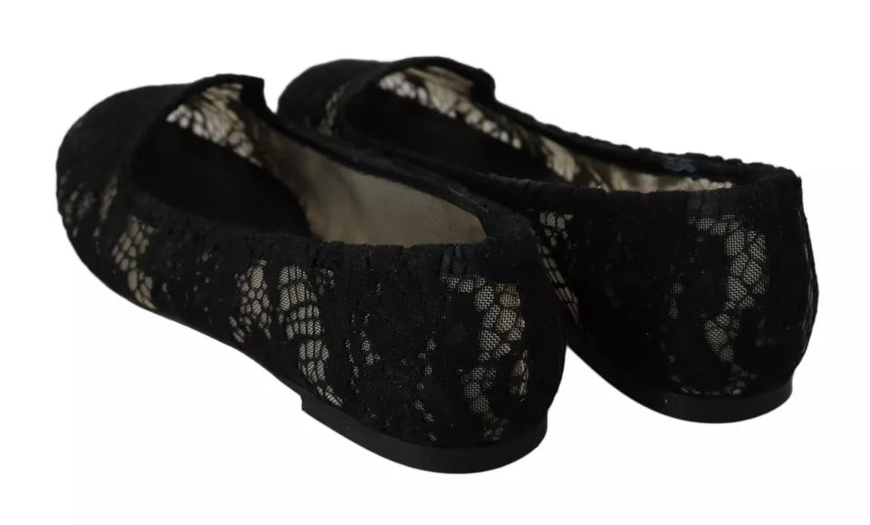 Dolce & Gabbana Black Floral Lace Loafers Flats Shoes EU35 / US4.5