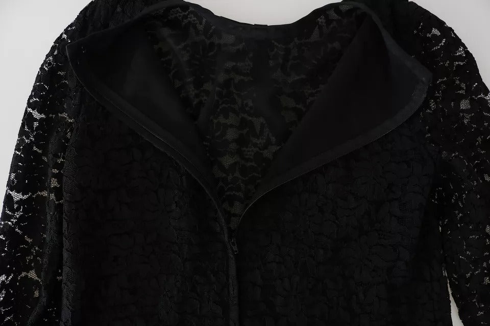 Dolce & Gabbana Black Lace Long Sleeve Blouse Nylon Top IT38 / XS