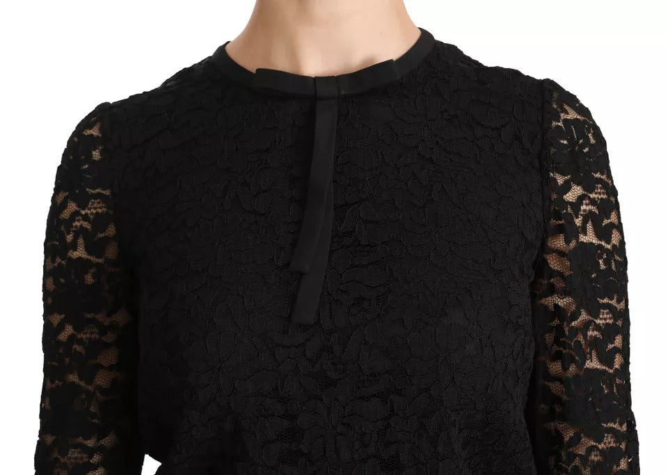 Dolce & Gabbana Black Lace Long Sleeve Blouse Nylon Top IT38 / XS