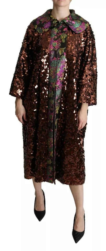 Dolce & Gabbana Multicolor Sequined Long Coat Jaquard Jacket IT40 | S