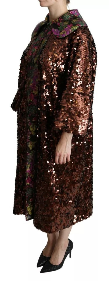 Dolce & Gabbana Multicolor Sequined Long Coat Jaquard Jacket IT40 | S