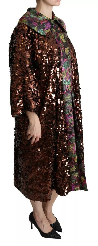 Dolce & Gabbana Multicolor Sequined Long Coat Jaquard Jacket IT40 | S