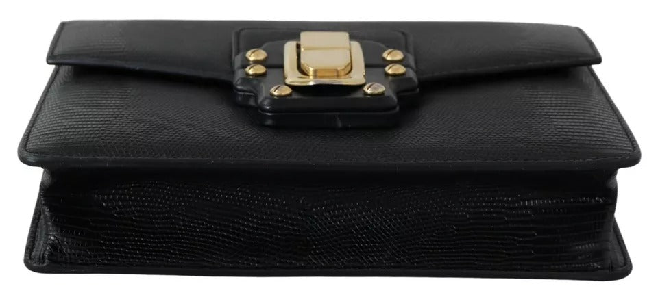 Dolce & Gabbana Black Leather Gold Metal Mini Women Purse Bag Lucia Wallet