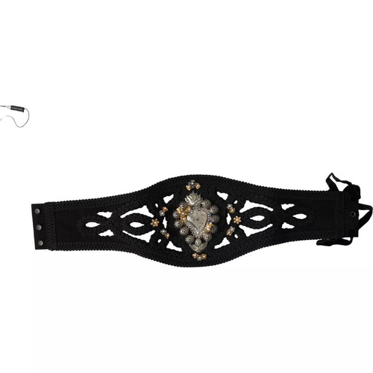 Dolce & Gabbana Black Canvas Embellished Waist Women Belt IT42 / M