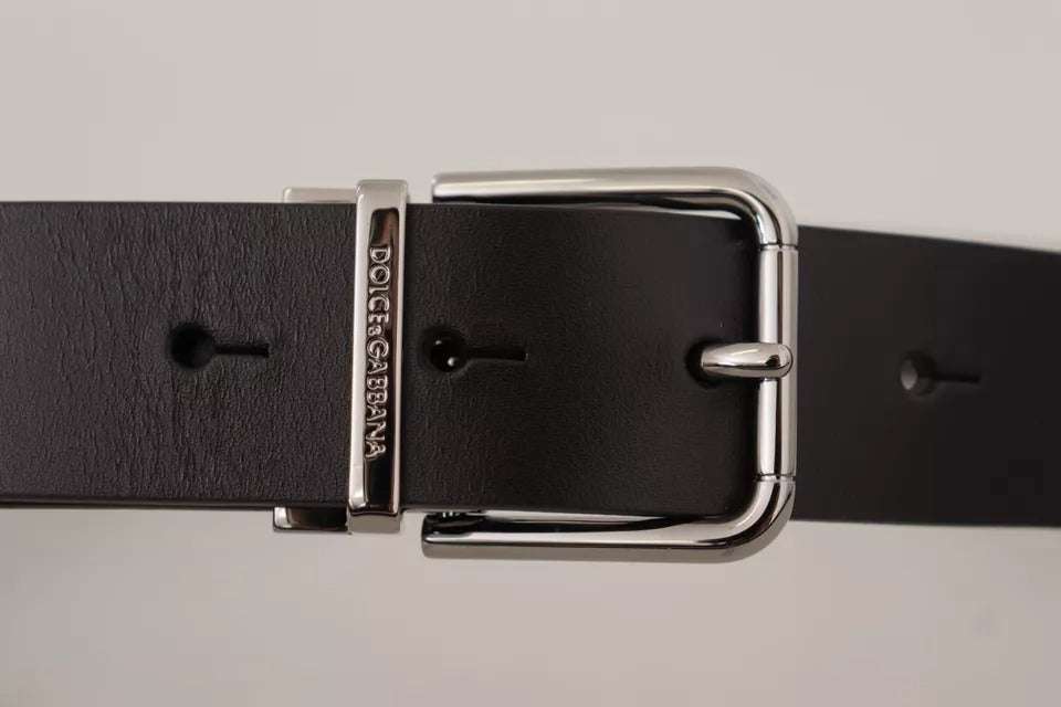 Dolce & Gabbana Black Calf Leather Logo Engraved Metal Buckle Belt  85 CM / 34 INCHES