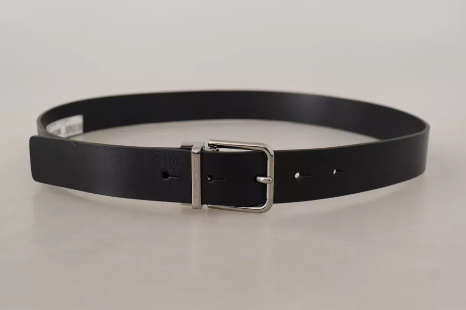 Dolce & Gabbana Black Calf Leather Logo Engraved Metal Buckle Belt  85 CM / 34 INCHES