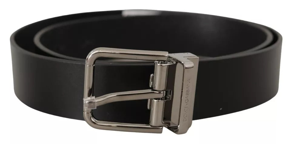 Dolce & Gabbana Black Calf Leather Logo Engraved Metal Buckle Belt  85 CM / 34 INCHES