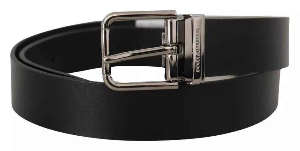 Dolce & Gabbana Black Calf Leather Logo Engraved Metal Buckle Belt  85 CM / 34 INCHES