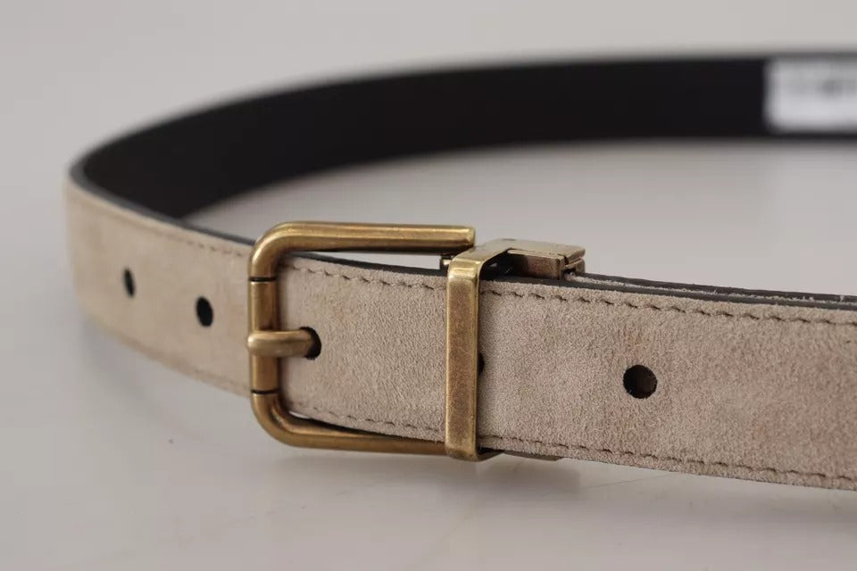 Dolce & Gabbana Beige Velvet Leather Gold Tone Metal Buckle Belt 80 CM / 32 INCH