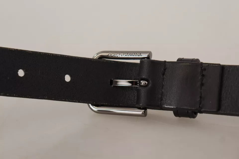 Dolce & Gabbana Black Calf Leather Classic Metal Logo Buckle Belt 90 CM / 36 INCH