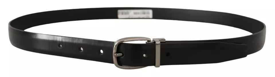 Dolce & Gabbana Black Classic Leather Chrome Metal Buckle Belt