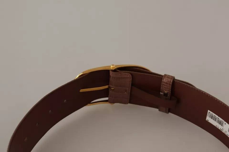 Dolce & Gabbana Brown Wide Waist Leather Gold Oval Metal Buckle Belt