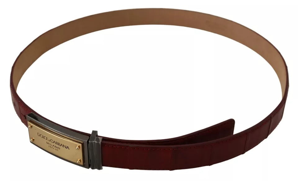 Dolce & Gabbana Brown Leather Gold Engraved Metal Buckle Belt