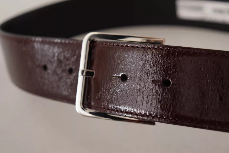 Dolce & Gabbana Dark Brown Leather Logo Engraved Metal Buckle Belt 85 CM / 34 INCHES