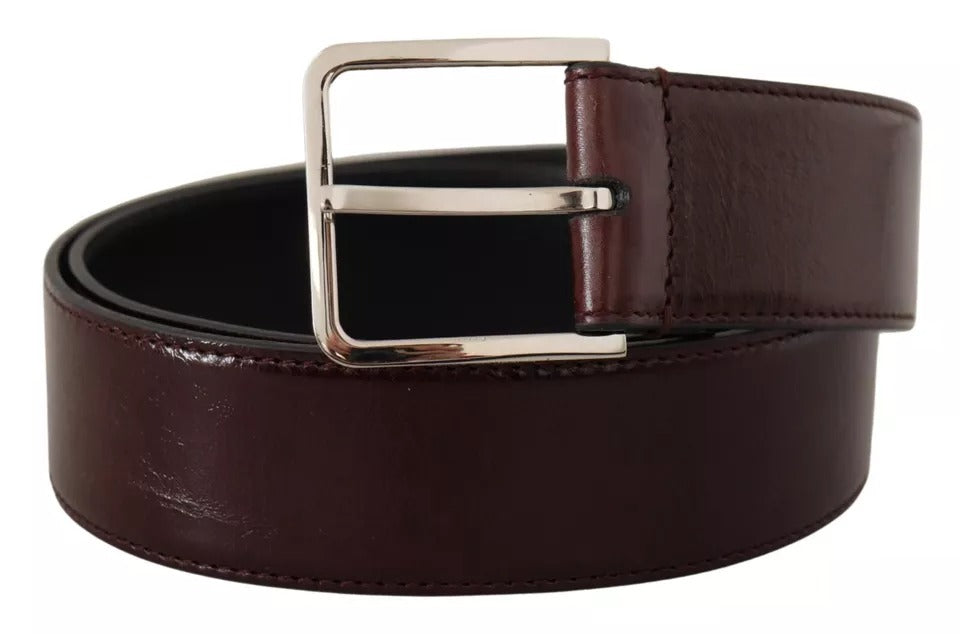 Dolce & Gabbana Dark Brown Leather Logo Engraved Metal Buckle Belt 85 CM / 34 INCHES