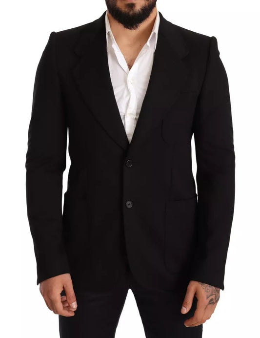 Dolce & Gabbana Black Wool Slim Fit Coat Jacket Blazer IT48 / M