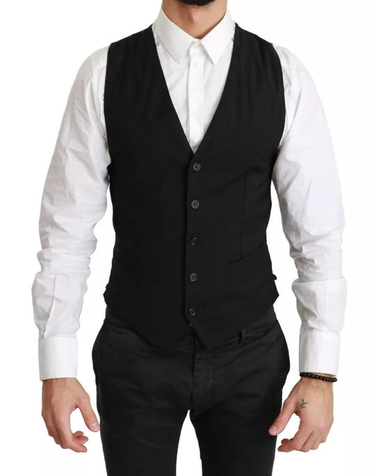 Dolce & Gabbana Black Solid STAFF Slim Fit Waistcoat Vest IT44 / XS