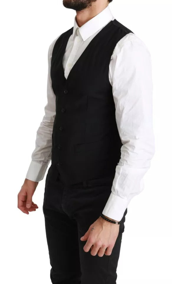 Dolce & Gabbana Black Solid STAFF Slim Fit Waistcoat Vest IT44 / XS