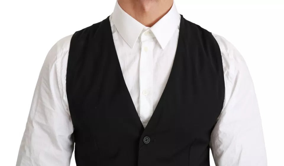 Dolce & Gabbana Black Solid STAFF Slim Fit Waistcoat Vest IT44 / XS