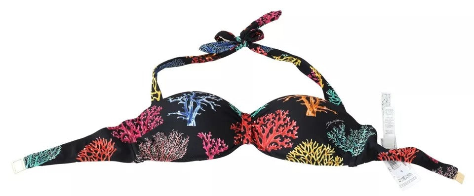 Dolce & Gabbana Black Corals Print Swimsuit Beachwear Bikini Top IT1 / XS