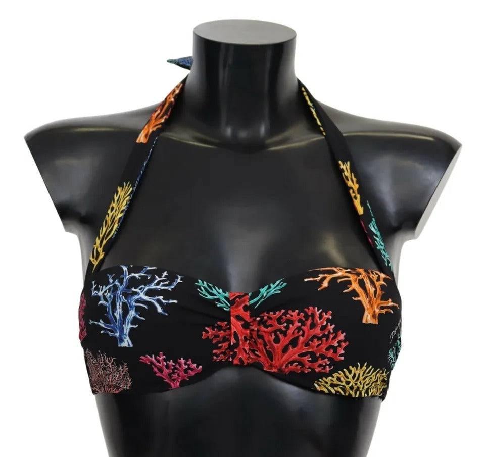 Dolce & Gabbana Black Corals Print Swimsuit Beachwear Bikini Top IT1 / XS