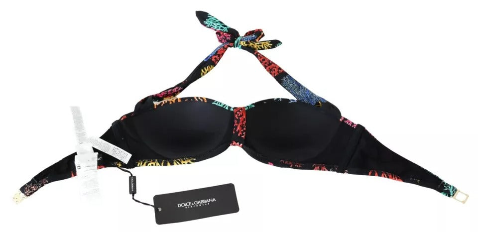 Dolce & Gabbana Black Corals Print Swimsuit Beachwear Bikini Top IT1 / XS