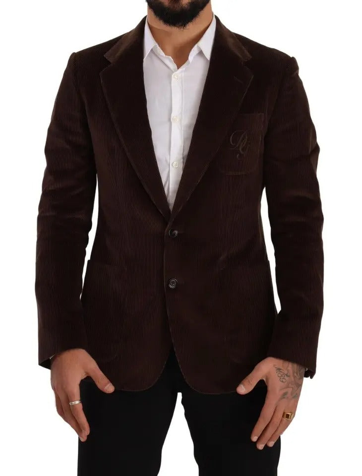 Dolce & Gabbana Brown Corduroy Slim Fit Coat DG Logo Blazer IT50 / L