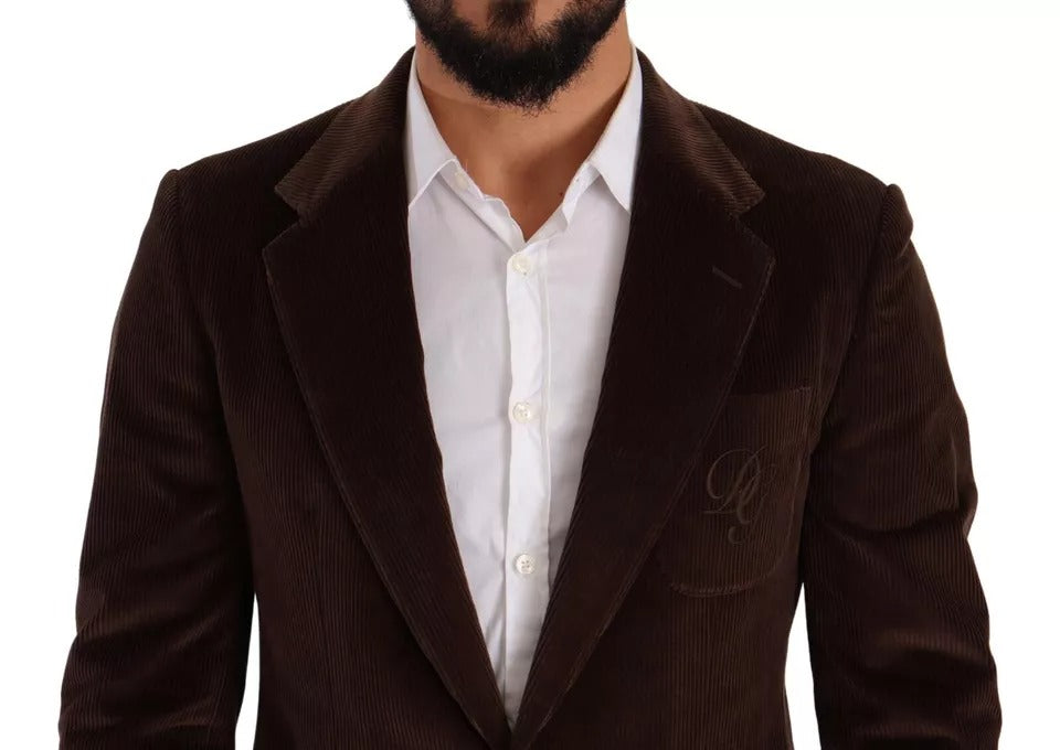 Dolce & Gabbana Brown Corduroy Slim Fit Coat DG Logo Blazer IT50 / L