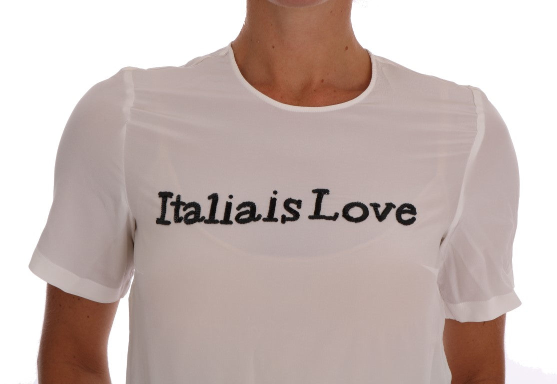 Dolce & Gabbana Silk Sequined 'Italia Is Love' White Blouse IT36 / XS