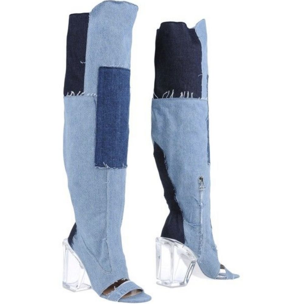 Off-White Chic Vintage Denim & Transparent Heel Boots EU37 | US7