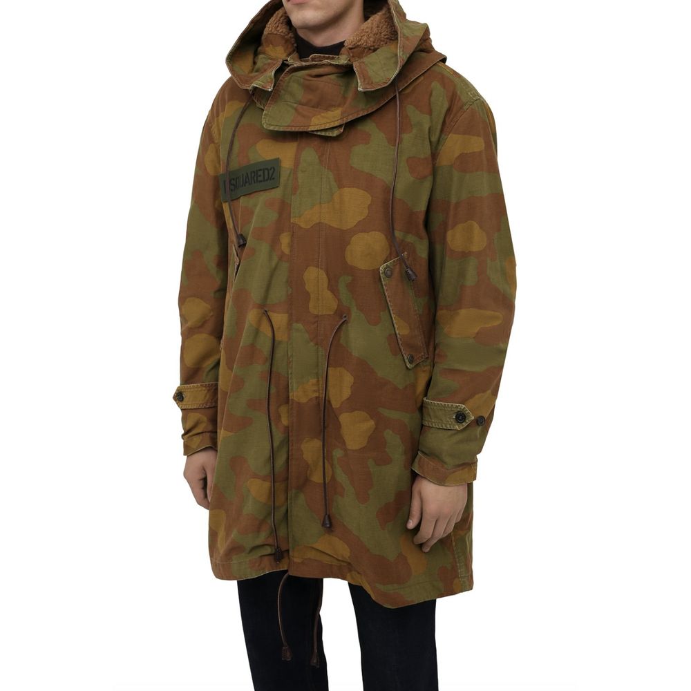 Dsquared² Camo Textured Hooded Parka with Leather Details IT52 | XL