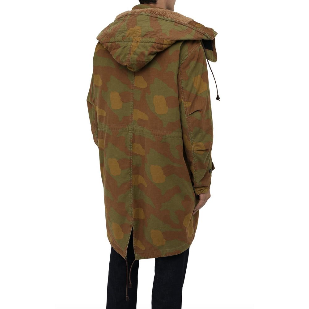 Dsquared² Camo Textured Hooded Parka with Leather Details IT52 | XL