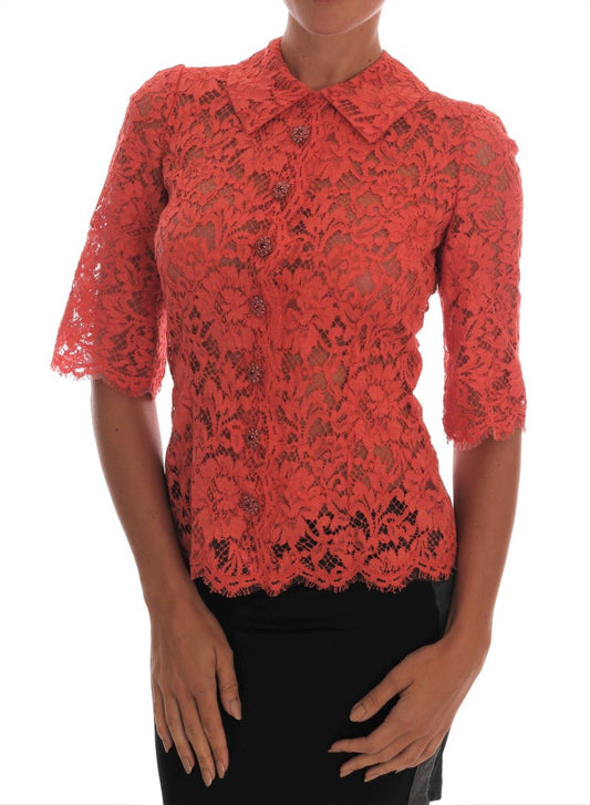 Dolce & Gabbana Elegant Orange Floral Lace Crystal Cardigan Blouse IT36 / XXS