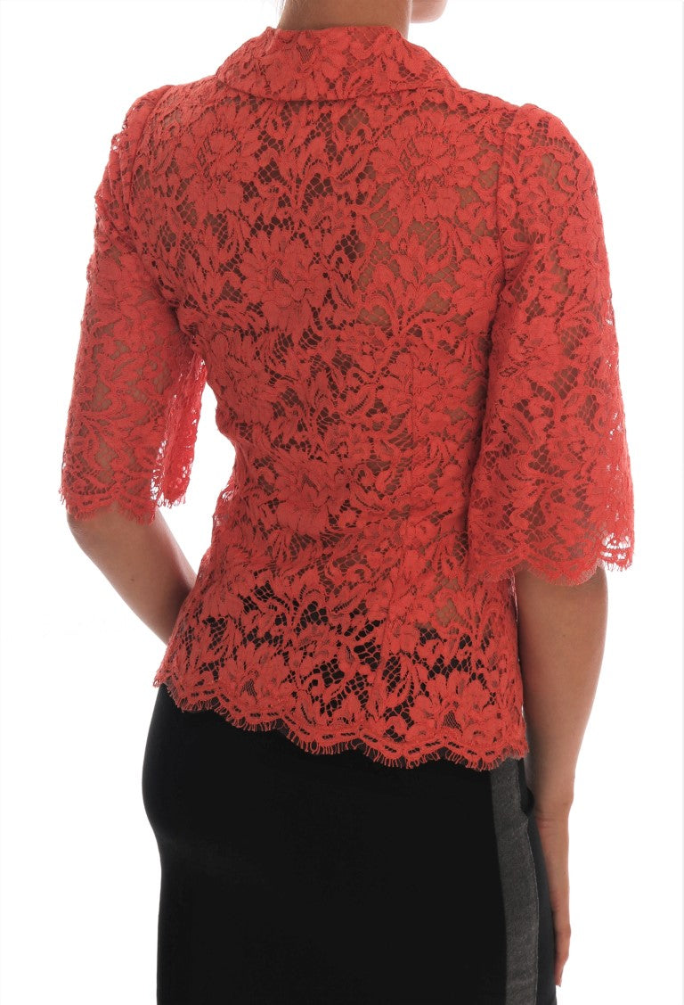 Dolce & Gabbana Elegant Orange Floral Lace Crystal Cardigan Blouse IT36 / XXS