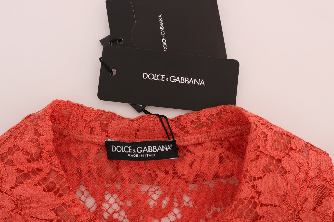 Dolce & Gabbana Elegant Orange Floral Lace Crystal Cardigan Blouse IT36 / XXS