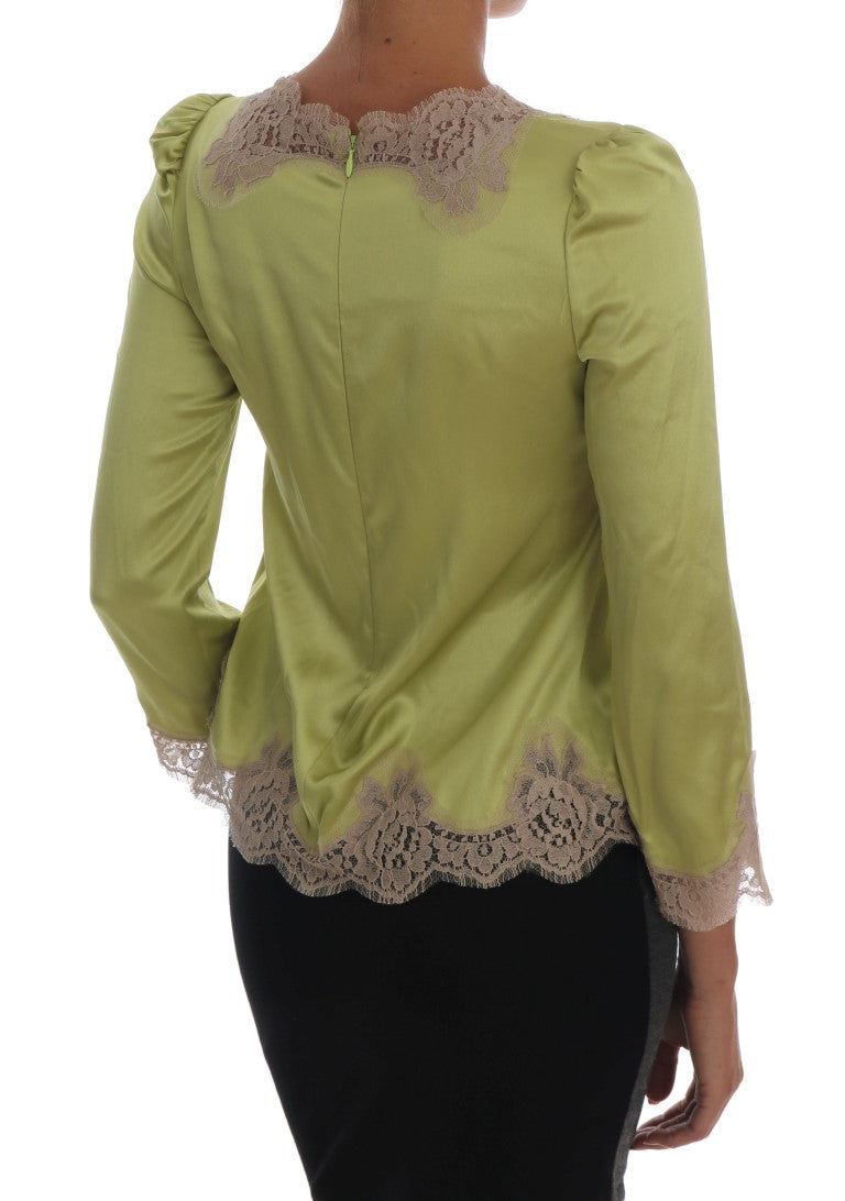 Dolce & Gabbana Elegant Floral Lace Silk Blouse IT38 / XS